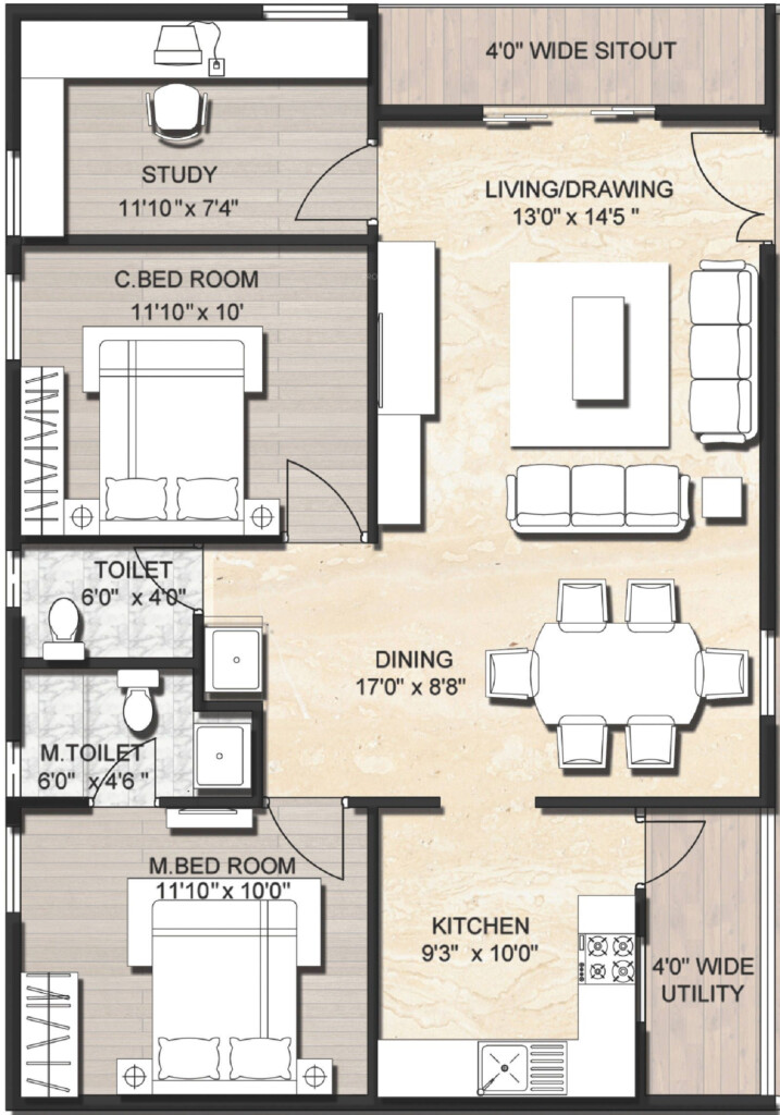 1000 Sq Ft House Plans With Car Parking 2017 Including Popular Plan  - 2 Bedroom House Floor Plans In India