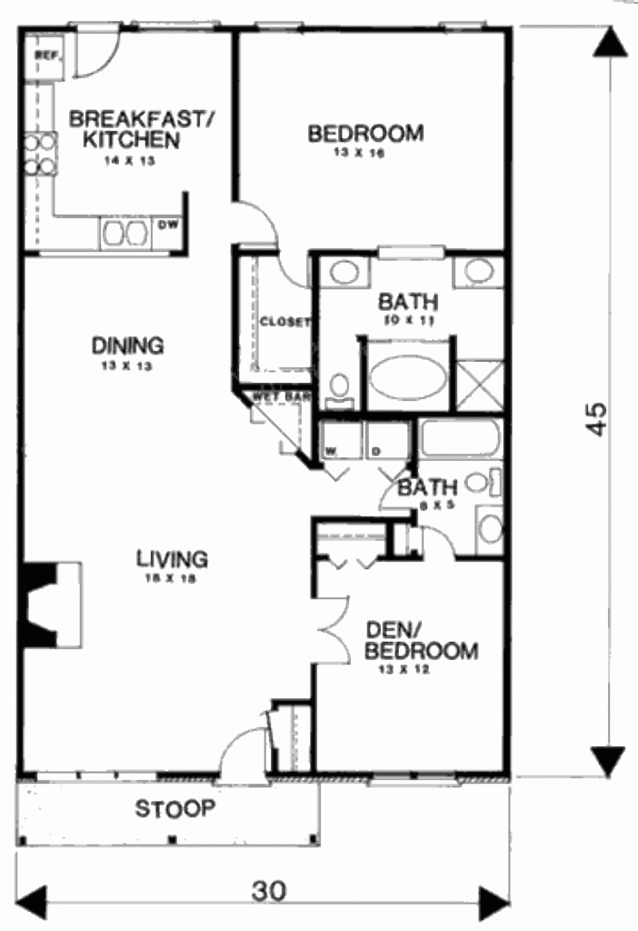 2 Bedroom 2 Bath House Plans Under 1000 Sq Ft House Plans - Small Under 1000 2 Bedroom House Floor Plans