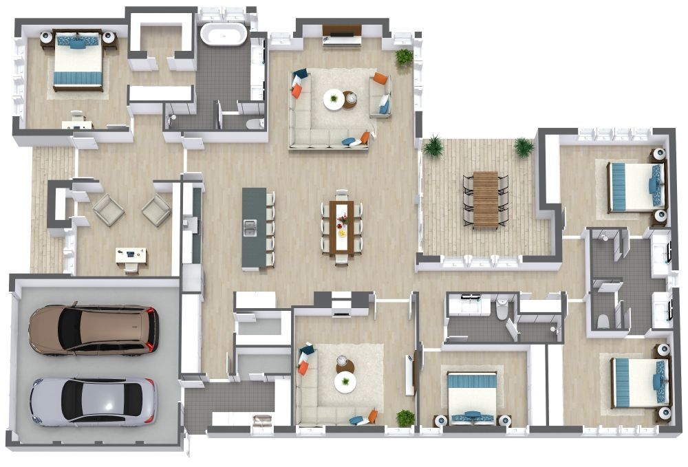 4 Bedroom House Plan Examples - Four Bedroom Single Floor House Plans