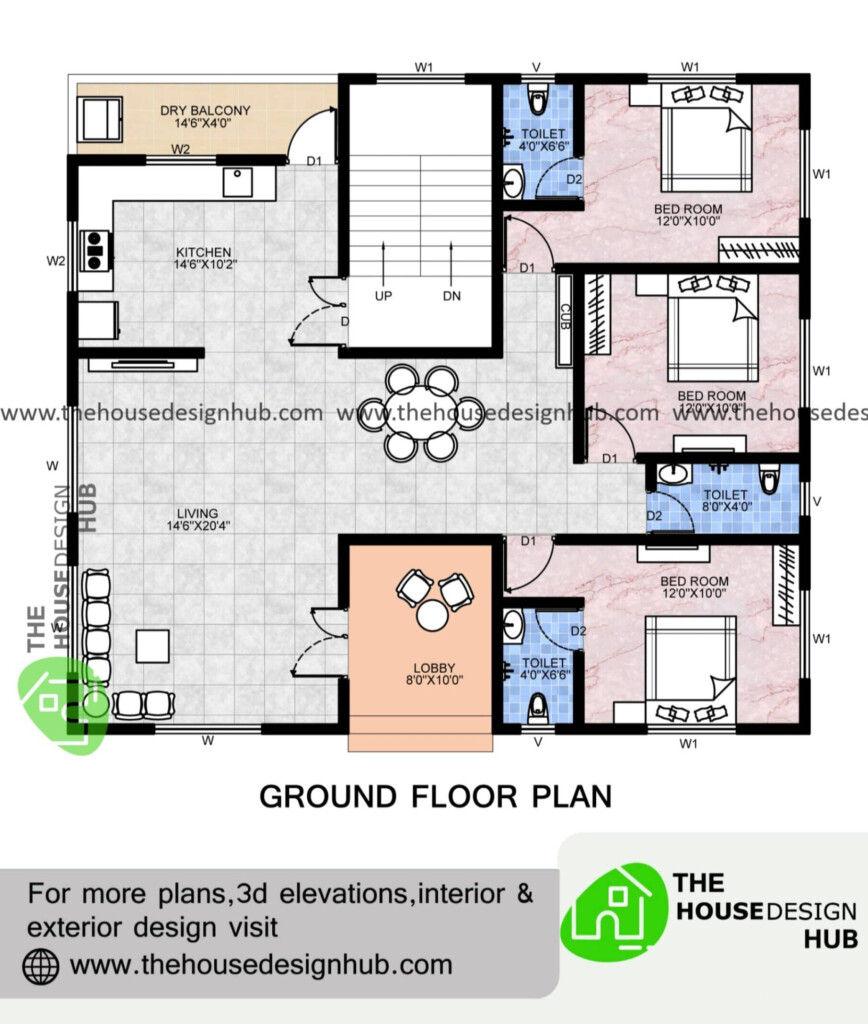 41 X 36 Ft 3 Bedroom Plan In 1500 Sq Ft The House Design Hub - 3 Bedroom Ground Floor House Plan