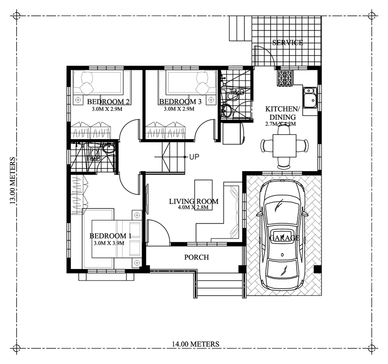 Begilda Elevated Gorgeous 3 Bedroom Modern Bungalow House Pinoy  - Floor Plan Of 3 Bedroom House With Carport