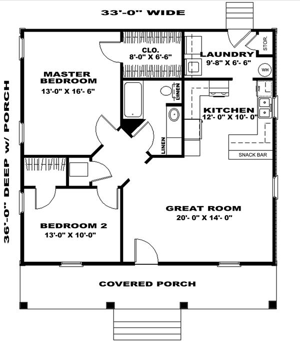 Retreat II 6516 2 Bedrooms And 1 5 Baths The House Designers 6516 - 2 Bedroom 1.5 Bath House Floor Plans