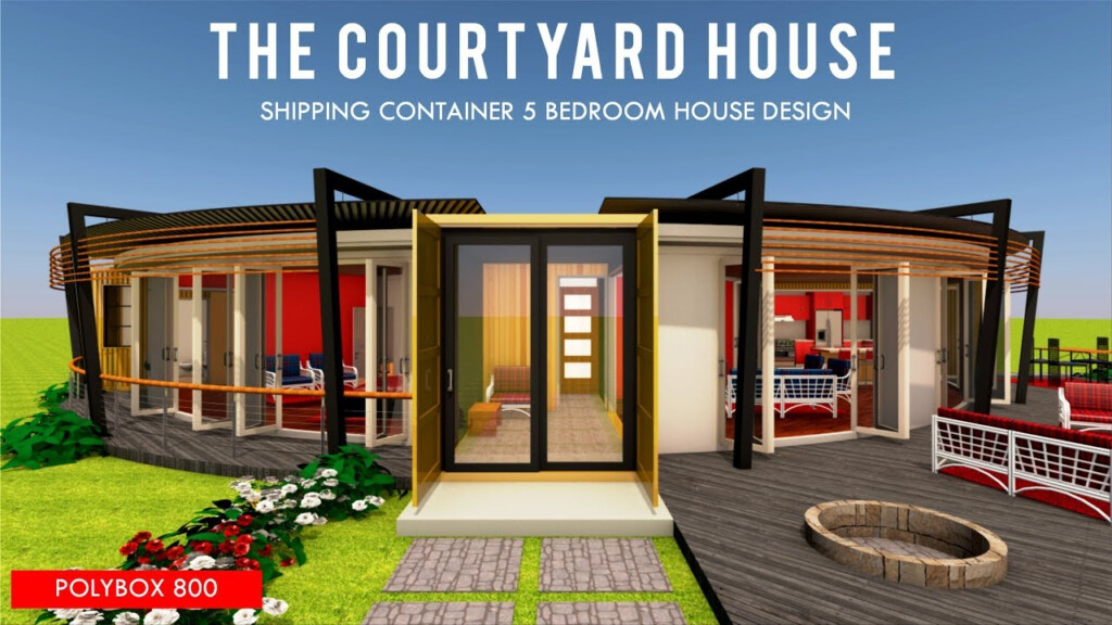 Shipping Container 5 Bedroom Courtyard House Design With Floor Plans  - 5 Bedroom House Floor Plans With Interior Courtyards